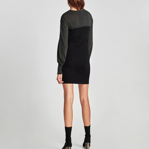 ZARA CONTRASTING FABRIC LONG SLEEVE DRESS - Picture 7 of 8